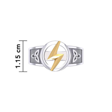 Zeus God Lightning Bolt with Celtic Trinity Knot Silver and Gold Ring MRI2297 - Jewelry